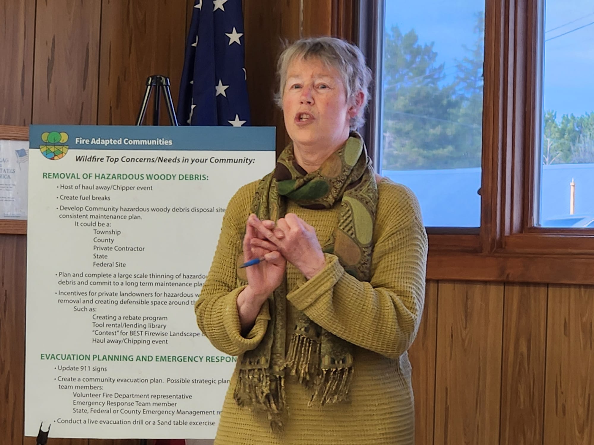 Woman gives presentation on wildfire preparedness.