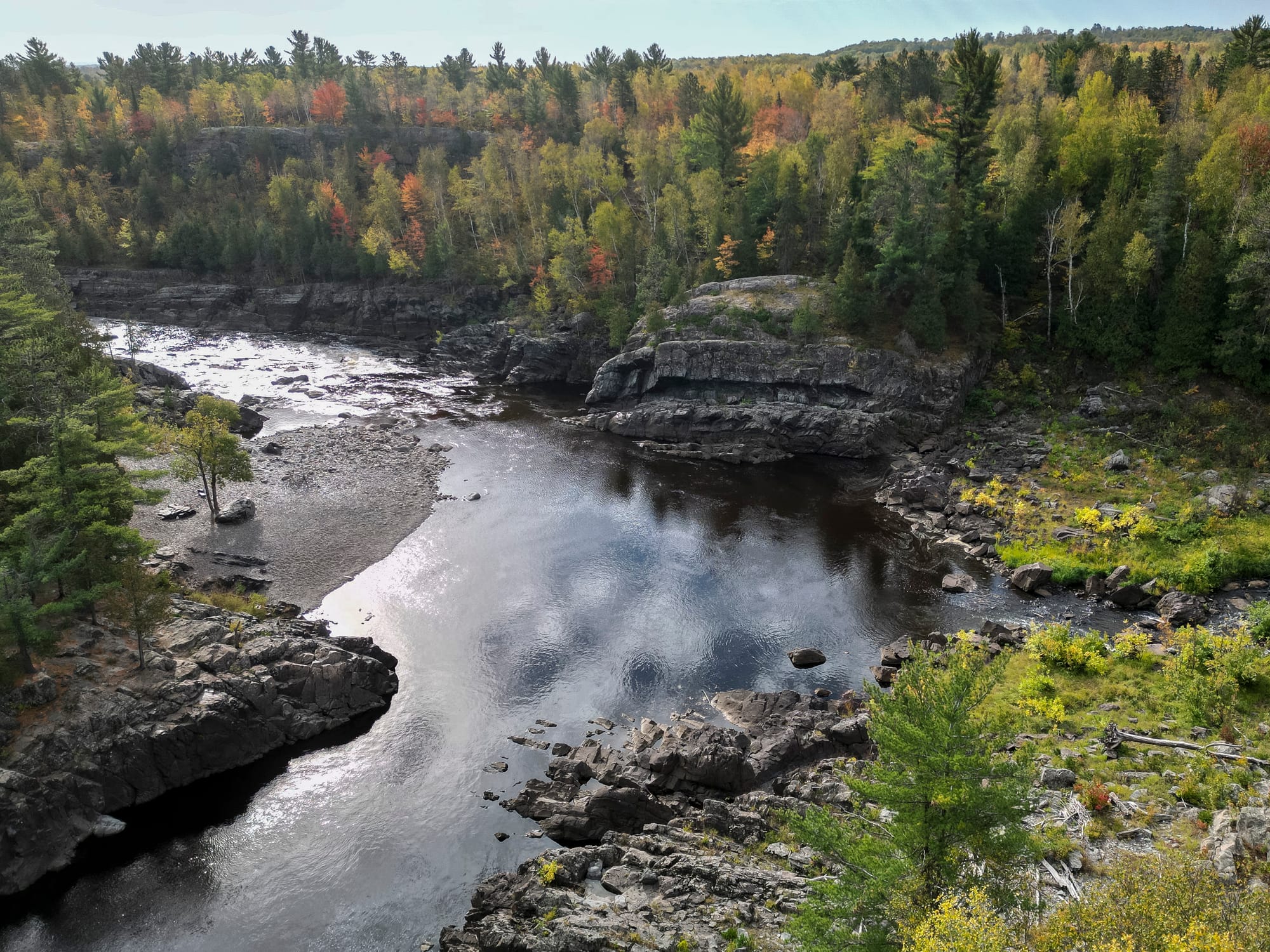 Bright yellow and red leaves are seen along the Munger Trail near Jay Cooke State Park.